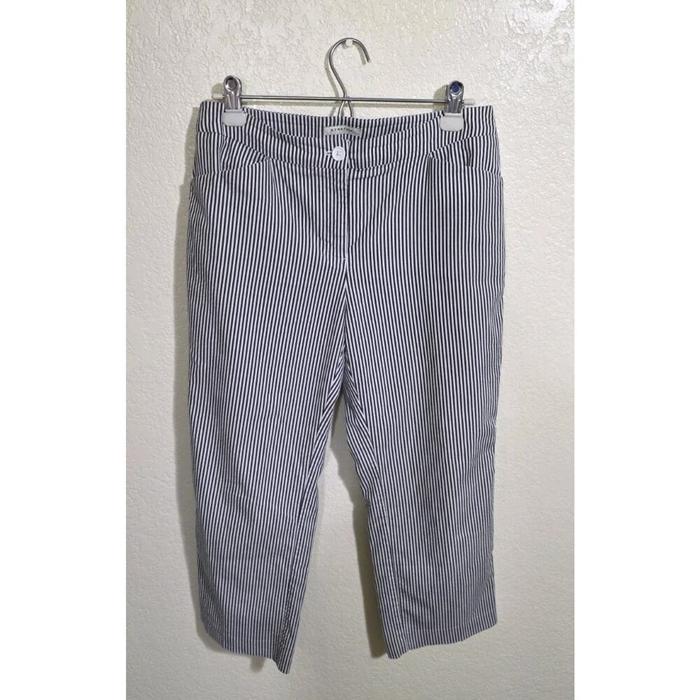 Jones New York Sport Women's White/Blue Striped Crop Woven Pants Size 8